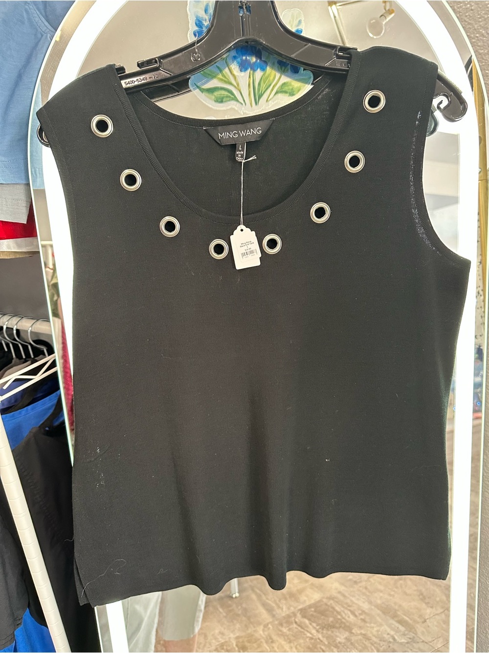 Ming Wang Black Sleeveless Eyelet Accent Tank